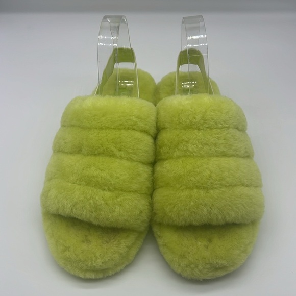 UGG - Fluff Yeah Sli In Lime Green Open Toe Slip On Ankle Strap Sandal Size 8 - Picture 3 of 14